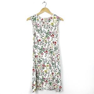 Loft Floral Knee-Length White Sheath Dress French Dart Pleat Front Slit Size 2P
